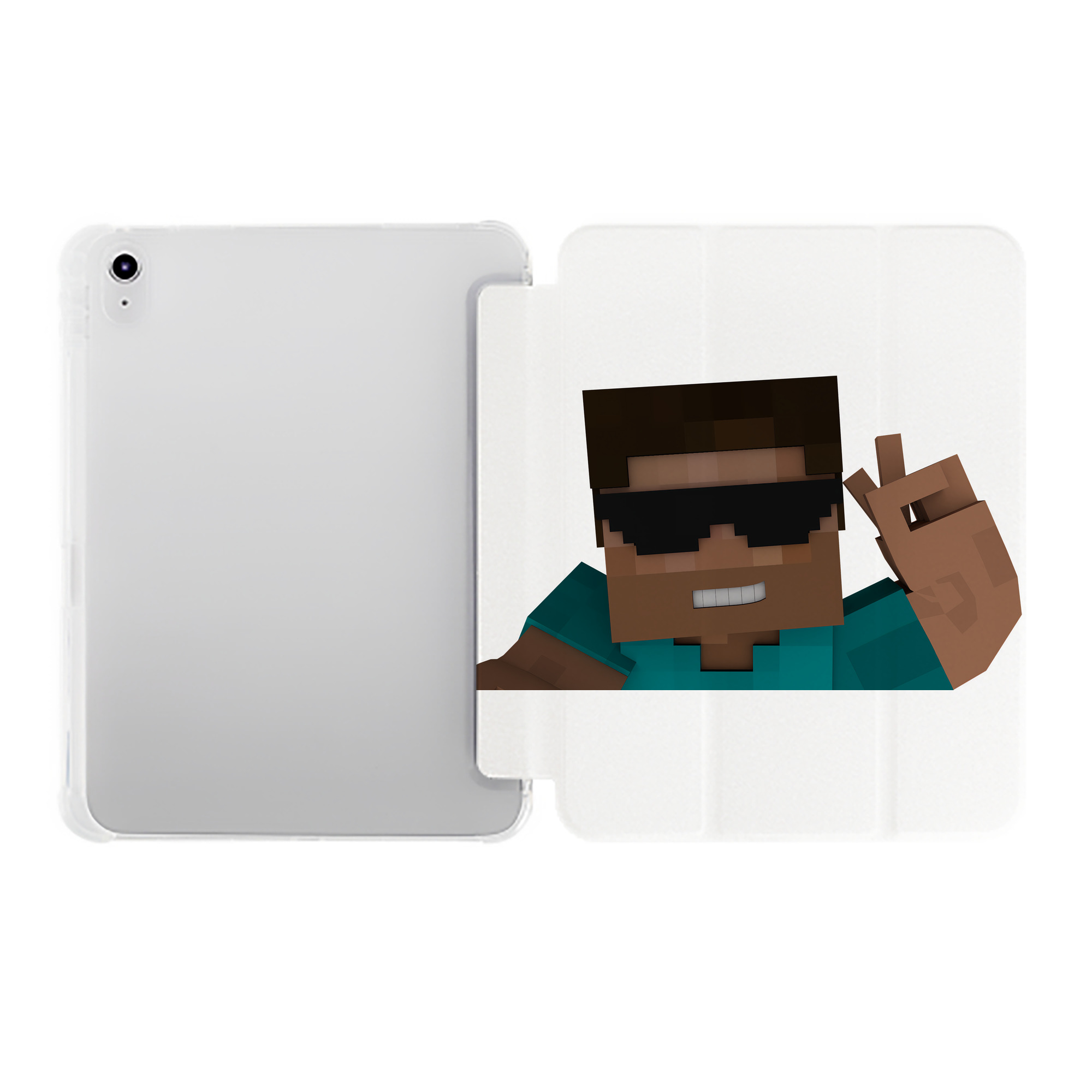 （画像用） マインクラフト ブロックの世界 Minecraft MC Block world IPad ケース ペン収納付き 三つ折りスタンド PUレザー×シリコン 対応機種9.5/10.5/10.9インチ
